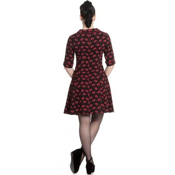 HELL BUNNY Kiss Me Deadly Red Black Fangs Lips Retro Halloween Dress Small - Picture 2 of 9